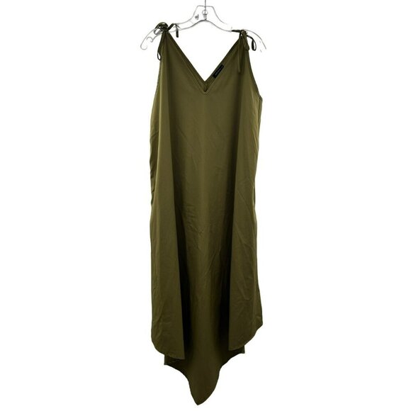 Just Fashion Now V-Neck Asymmetric Hem Midi Dress Green Size 2XL Tie Straps - Picture 1 of 9